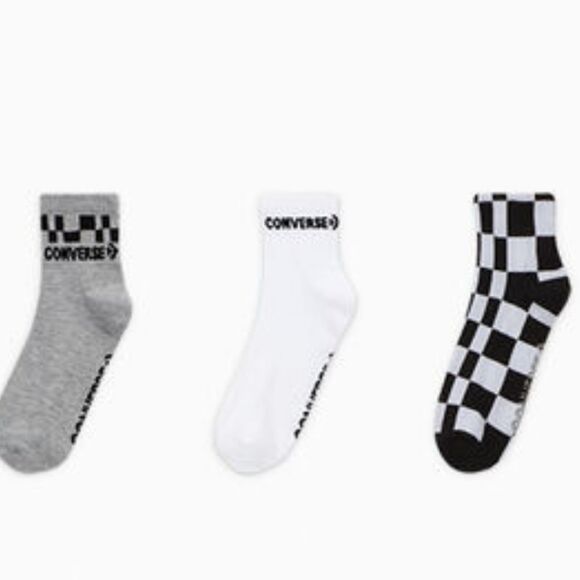 Converse 3-PK Skewed Check Quarter Socks - Picture 1 of 4
